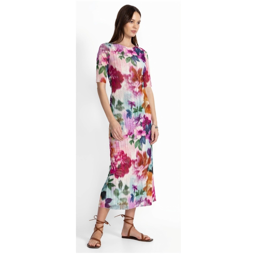 NWT Johnny Was Alliumia Floral Print Mesh Midi Dress XL Double Lined Boho